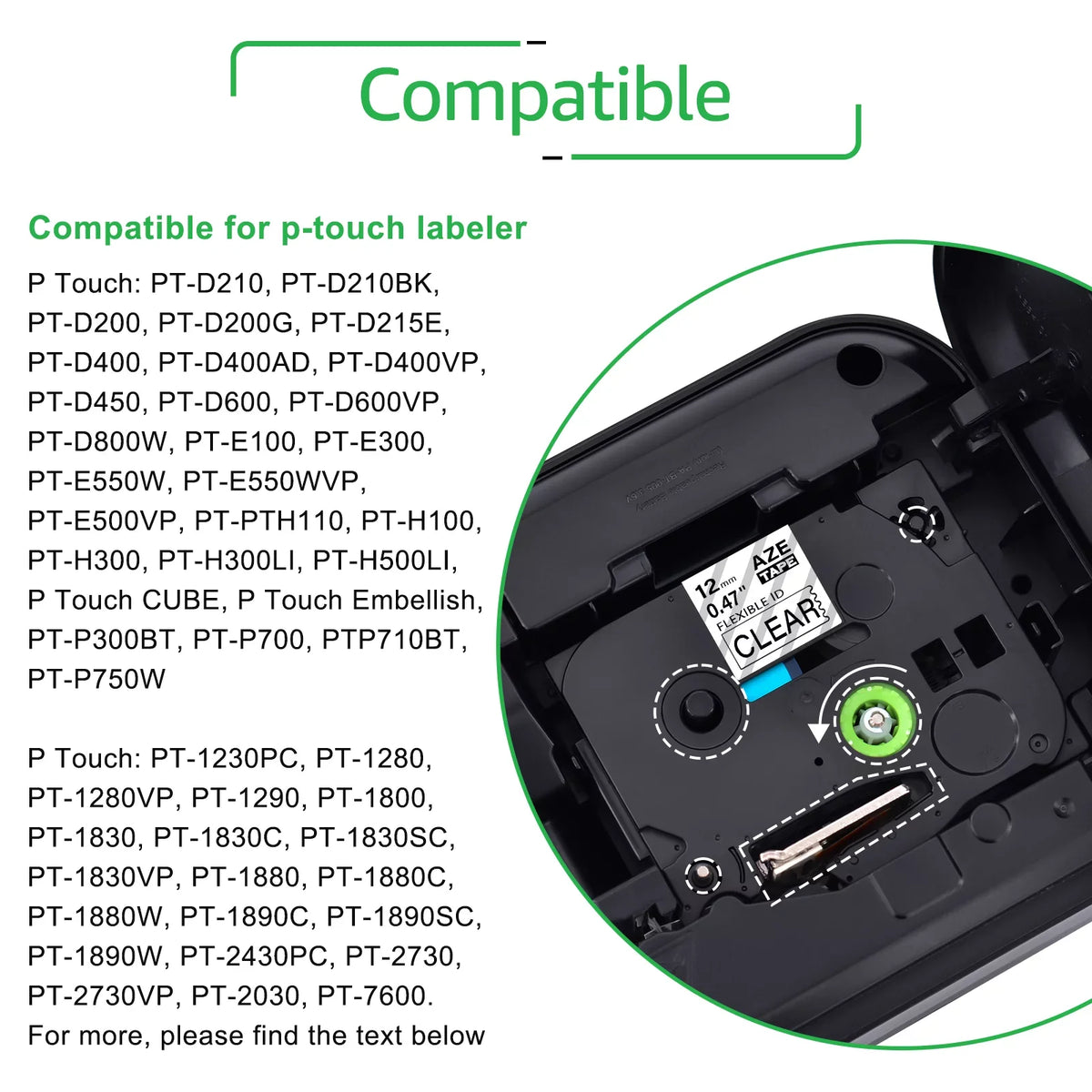100PK Compatible for Brother P-touch 12mm x 8m Black on Clear  TZe TZe-FX131 -FX131 TZe-131 -131 Flexible  Cable Wire Label Tape