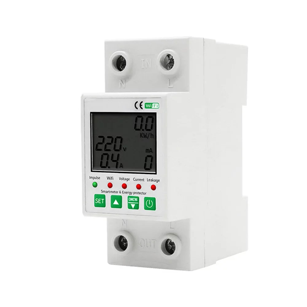 Pinnaco Intelligent WiFi Electric Meter with Leakage Protection and Timer Function for Voice Control - Compatible with Home