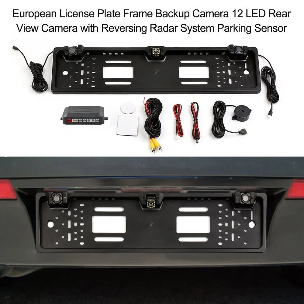 Docooler European License Plate Frame Backup Camera 12  Rear View Camera with Reversing  System Parking Sensor