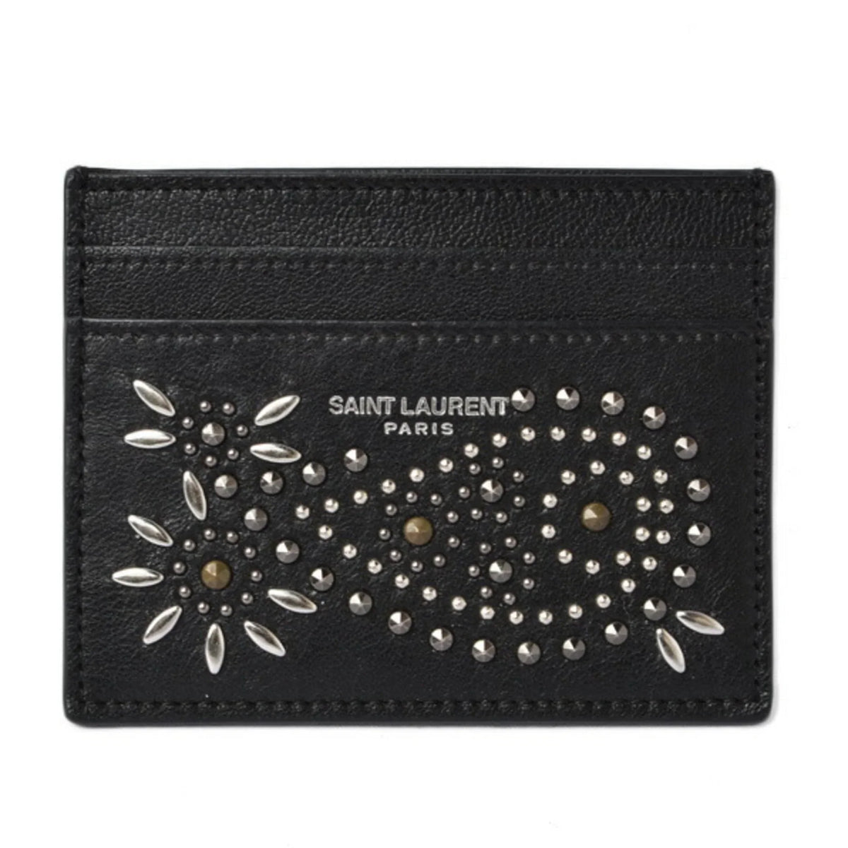 Pre-Owned Saint Laurent / Card Case    Paisley Pattern Studs Leather Black 375949 (Like New)