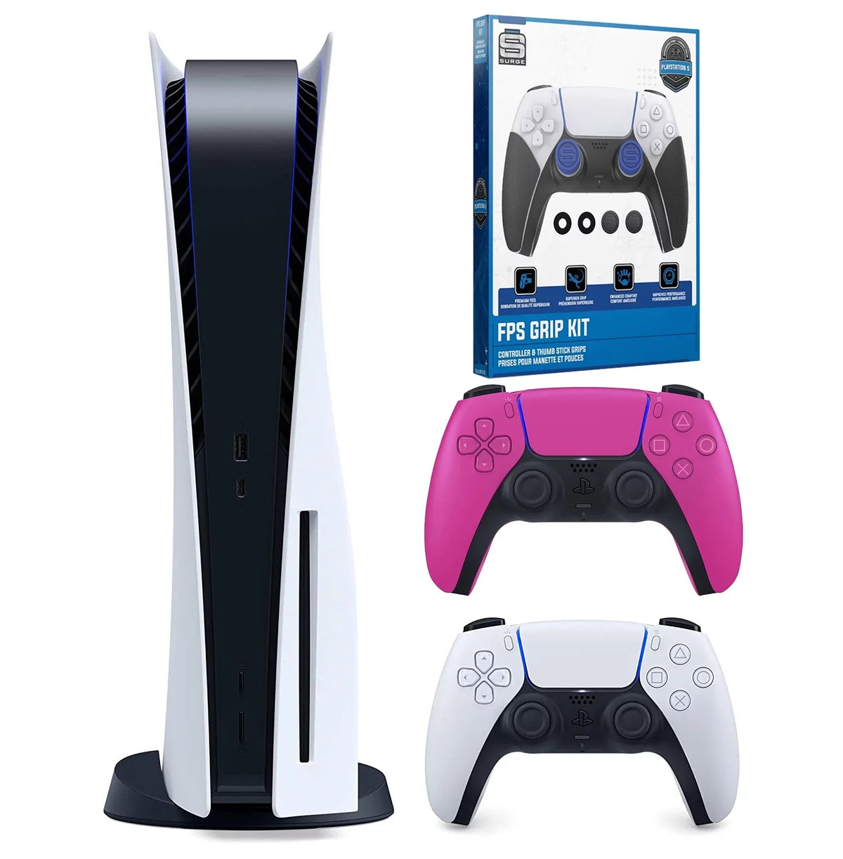 Sony Playstation 5 Disc Version (Sony PS5 Disc) with Extra Controller and Control Grip Pack - Nova Pink Bundle