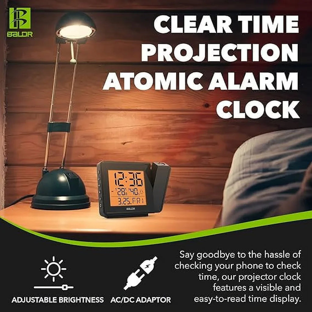 Digital Time Projection Alarm Clock - Atomic Time Projector on Ceiling Wall (Black)