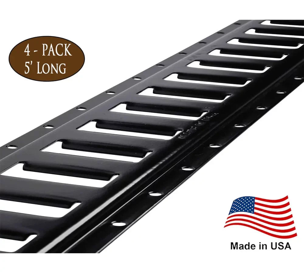 (4 Pack) 5 Ft Horizontal E Track Tie-Down Rail - Made in  | Black Powder Coated, Bolt-On Tie Down Rail for Cargo on Pickups, Trucks, Trailers, Vans