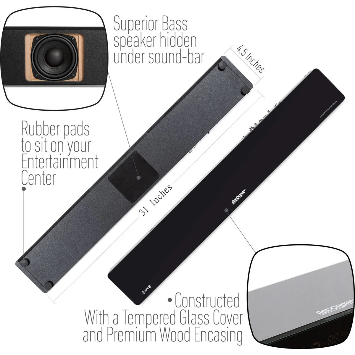 Deco Gear Home Theater Surround Sound 31" Soundbar 2.1  Audio Wireless Bluetooth  (PA30W) - ( )