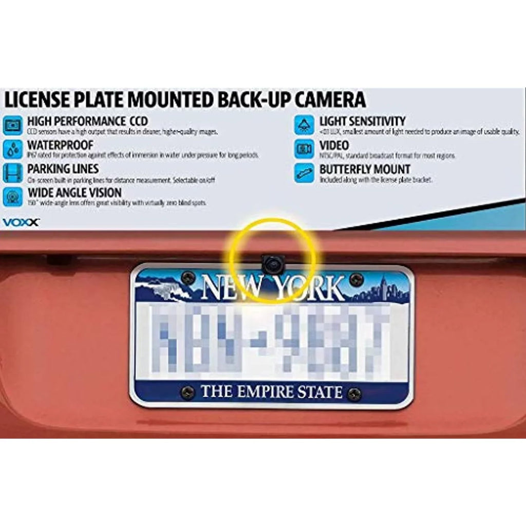 Voxx ACAM4  Wide Angle License Plate Mounted Backup Camera with Parking Lines