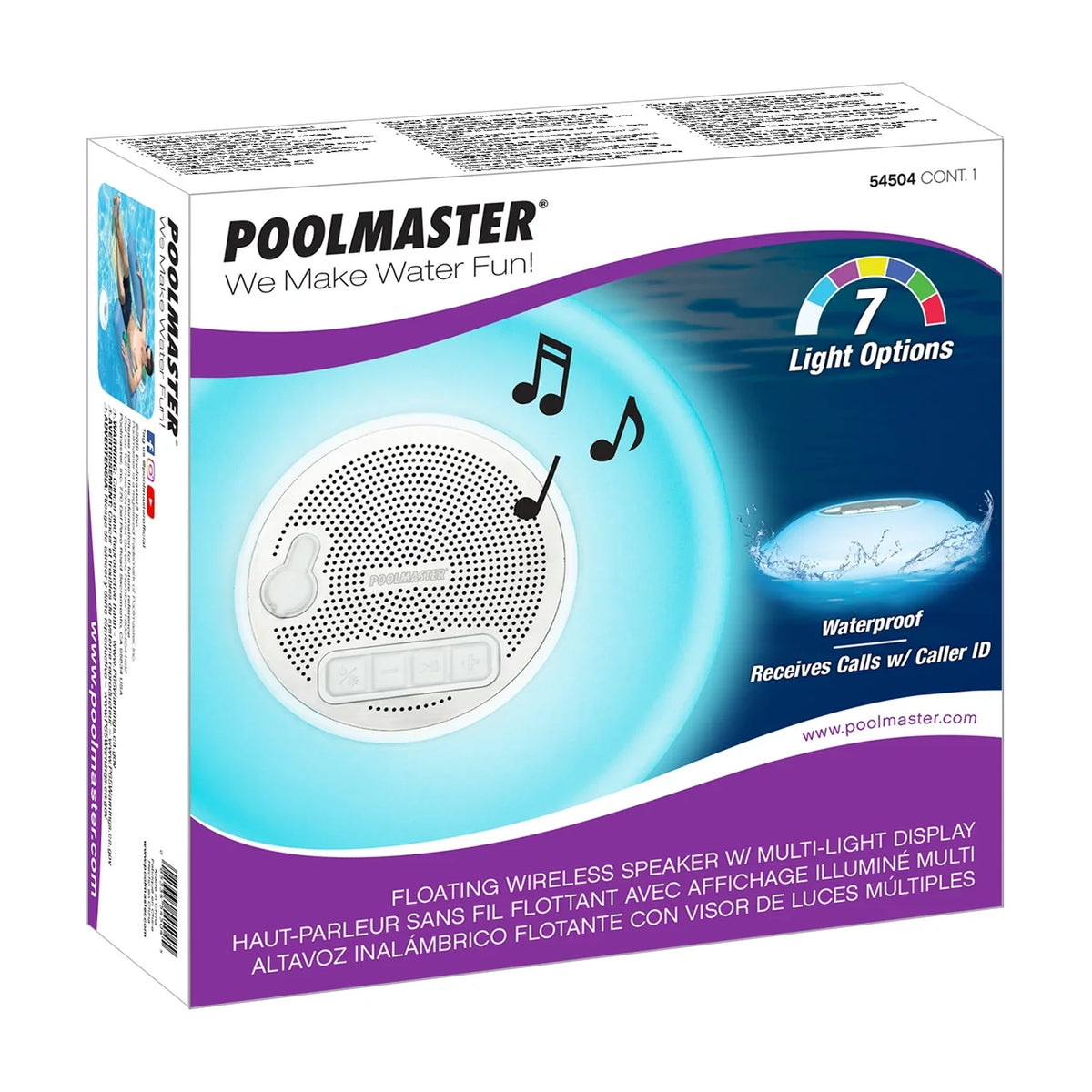 Poolmaster Multi-Light Floating Waterproof Portable Bluetooth Speaker - 7 Color  Backlight Display with Phone Call Functionality for Swimming Pools, Lakes, Outdoors