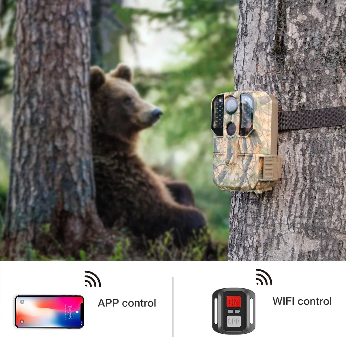 WiFi Bluetooth Trail Camera 20MP 1296P Deer Hunting Game Camera 65FT Infrared Night Vision Waterproof IP66 Outdoor Wildlife Trail Cam