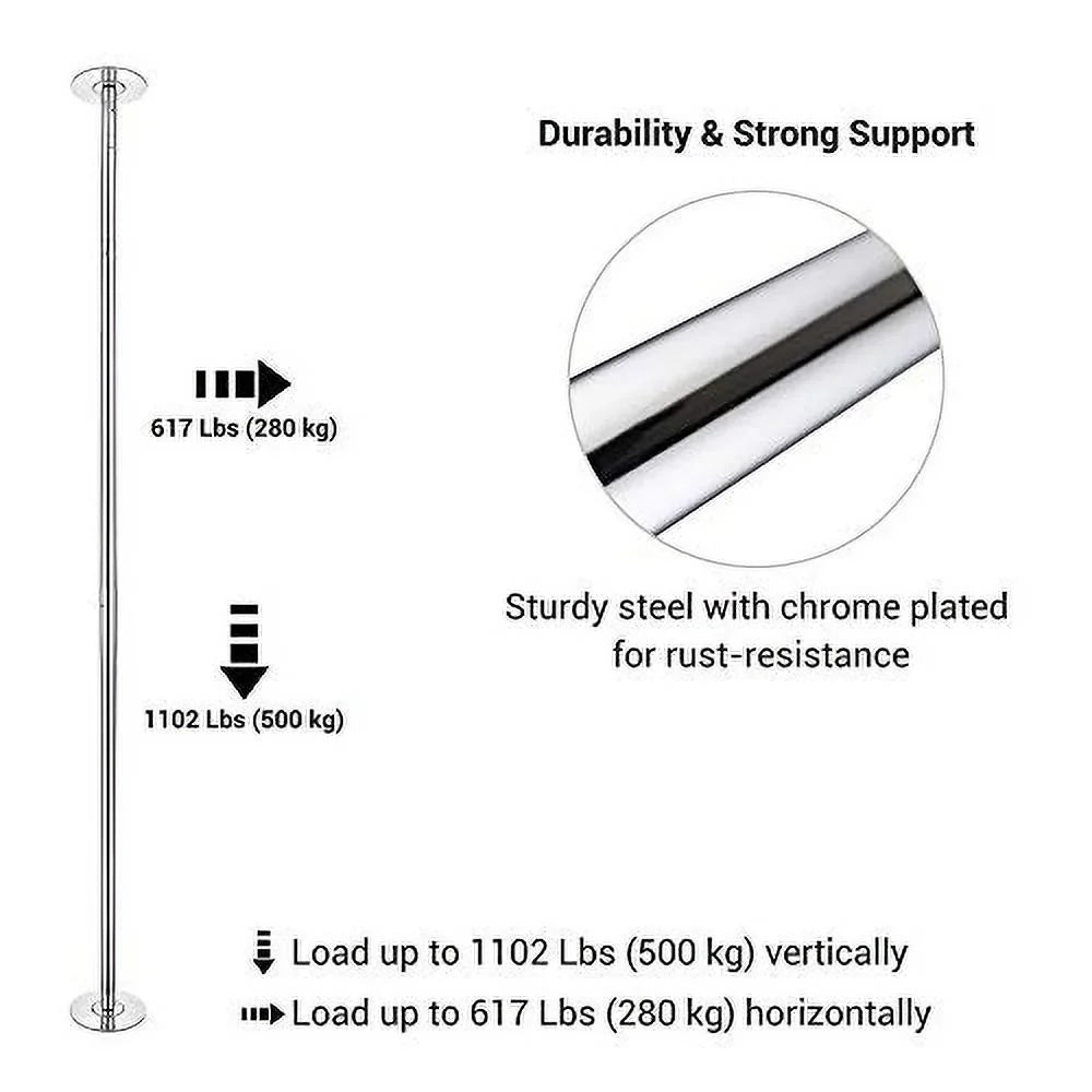 9.25  Portable Dance Pole Kit Static Spinning Pole Dancing Pole Strip Poles for Home Removable 45mm Dance Pole Gym Party Club Exercise Fitness Silver/Black/Colorful/Gold, Max Load 1102 Lbs