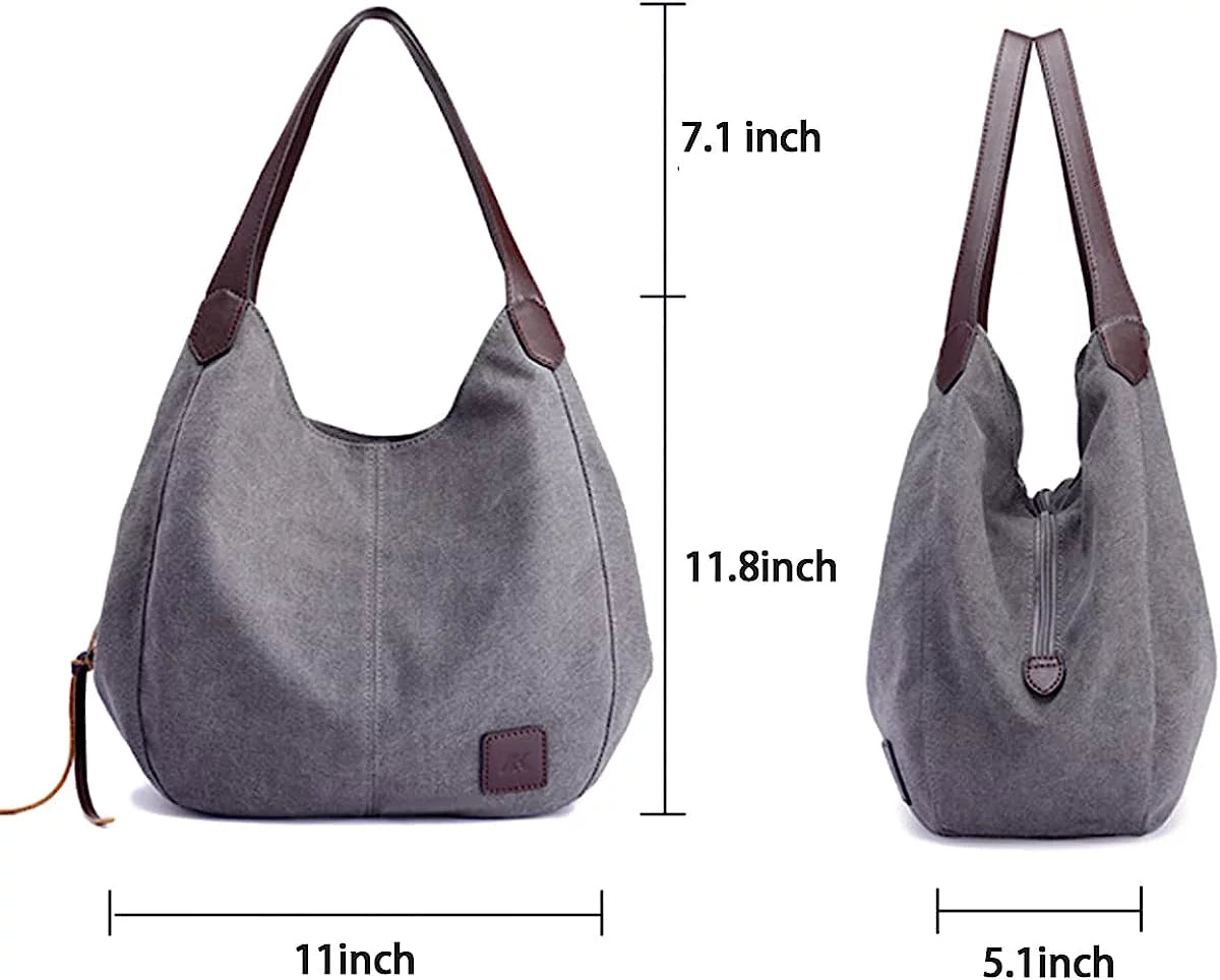 Women Canvas Hobo Purse Multi Pocket Handbags Shoulder Bags Totes Purses