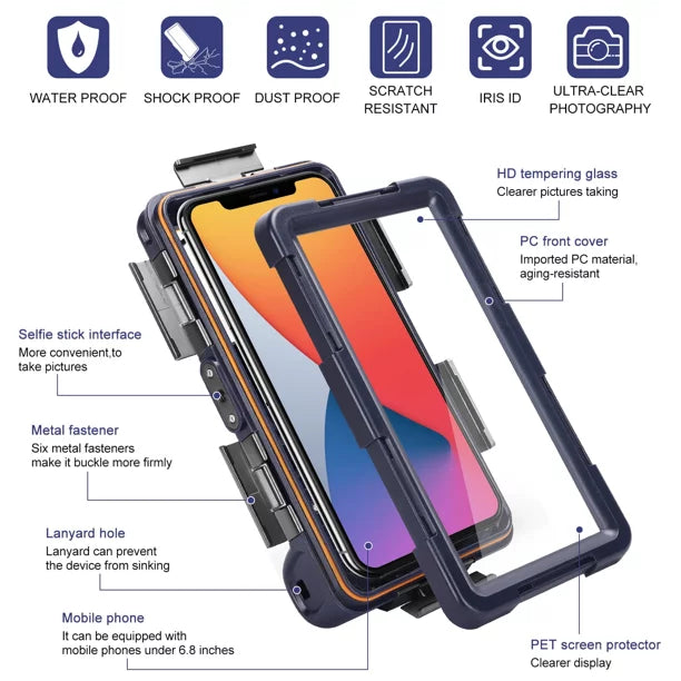 UrbanX Professional [15m/50ft] Swimming Diving Surfing Snorkeling Photo Video Waterproof Protective Case Underwater Housing for Panasonic P90 And all Phones Up to 6.9 Inch  with Lanyard