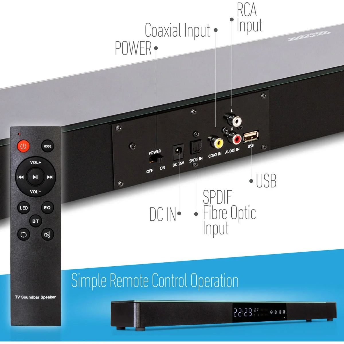 Deco Gear Home Theater Surround Sound 31" Soundbar 2.1  Audio Wireless Bluetooth  (PA30W) - ( )