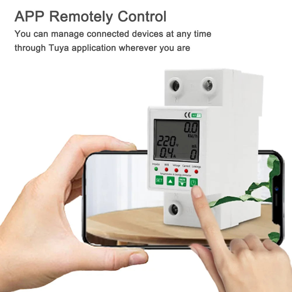 Pinnaco Intelligent WiFi Electric Meter with Leakage Protection and Timer Function for Voice Control - Compatible with Home