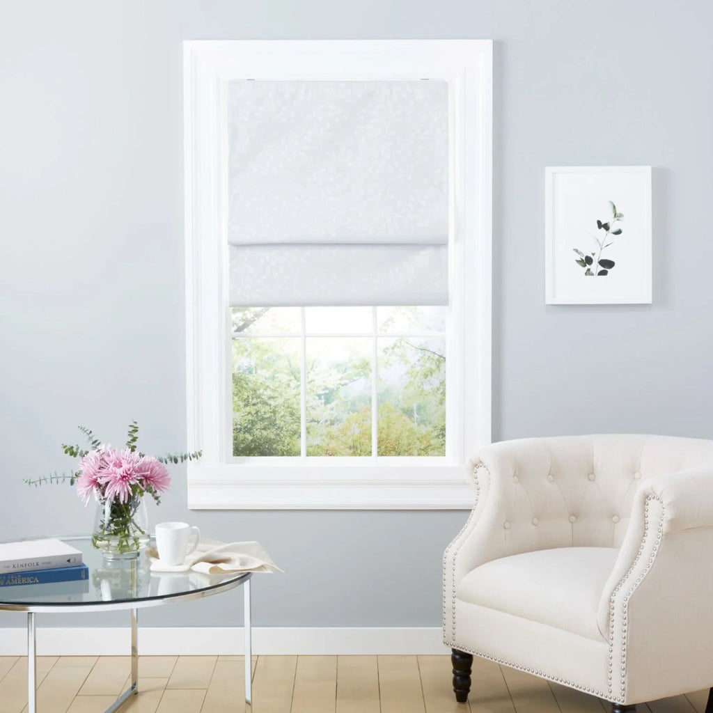 Exclusive Home Bolan Botanical Total Blackout Roman Shade, 23"x 64", White