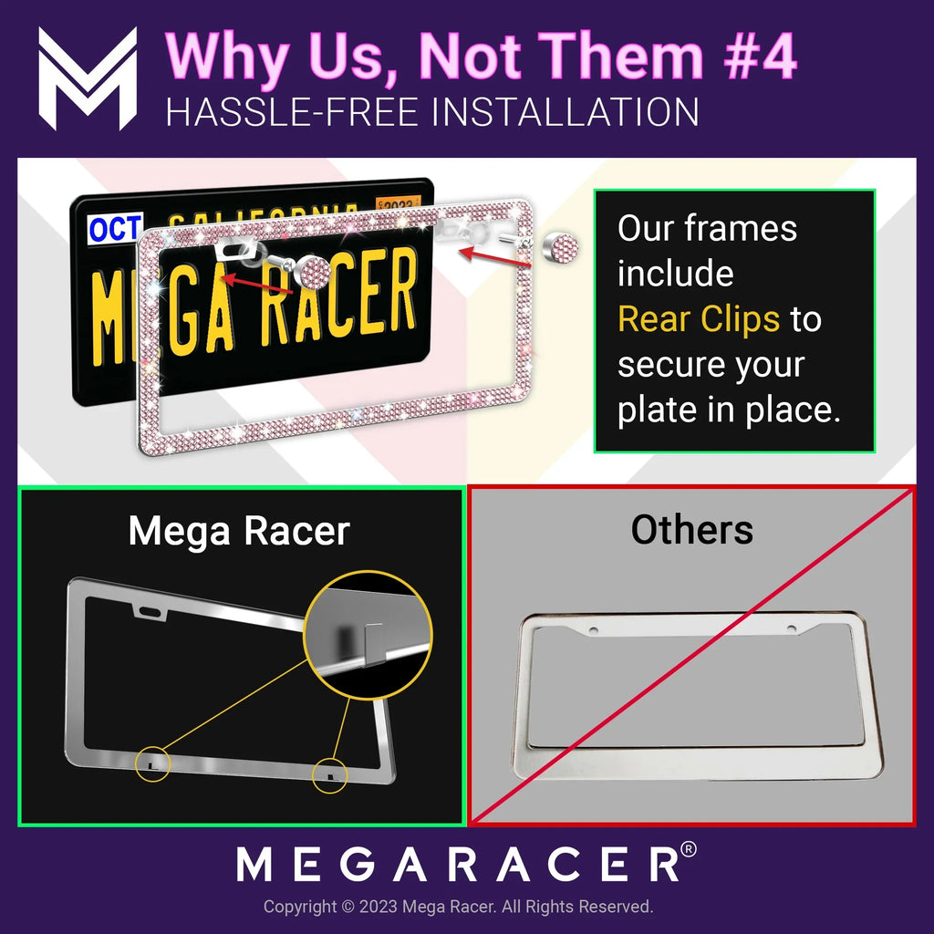 Mega Racer Mazda -50 Bling License Plate Frames Diamond Pink Rhinestones, 2 Holes with Mounting Screws, Mazda -50 2023 23 Sparkly Car License Plate Frame