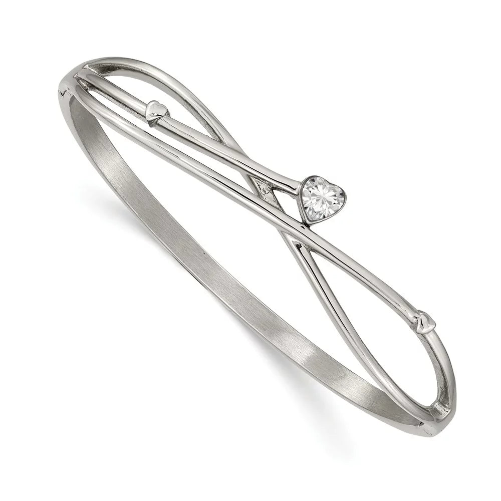 Primal Steel Stainless Steel Polished Heart  Hinged Bangle