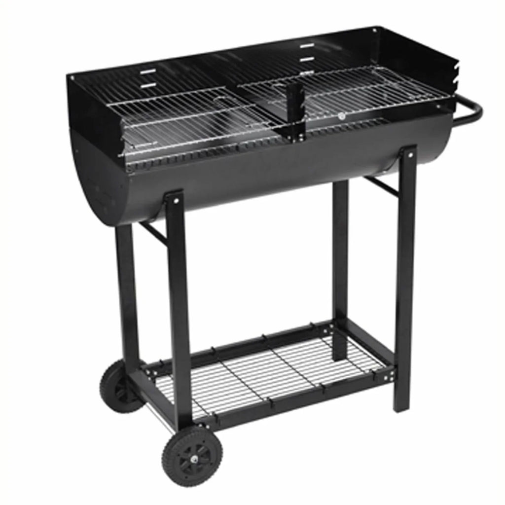 Anself Charcoal  Stand with Lower Shelf and Wheels Steel Barbecue Grill Black for Camping Cooking, Grilling, Smoking, Picnic, Hiking, Party, Garden, Patio 39.4 Inch Length