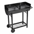 Anself Charcoal  Stand with Lower Shelf and Wheels Steel Barbecue Grill Black for Camping Cooking, Grilling, Smoking, Picnic, Hiking, Party, Garden, Patio 39.4 Inch Length