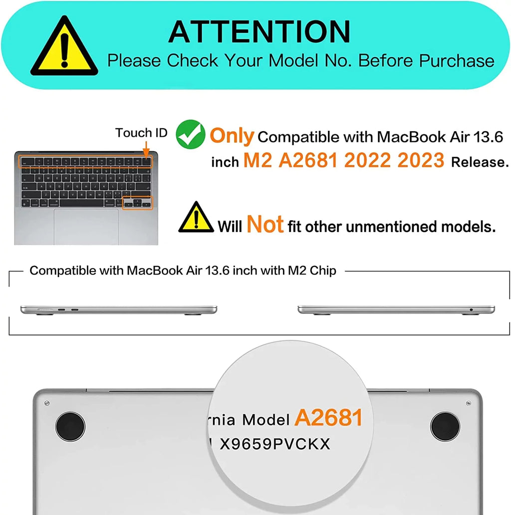 Compatible with MacBook Air 13.6 inch Case 2022 2023 Release A2681 M2 Chip Touch , Hard Shell