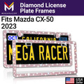 Mega Racer Mazda -50 Bling License Plate Frames Diamond Pink Rhinestones, 2 Holes with Mounting Screws, Mazda -50 2023 23 Sparkly Car License Plate Frame
