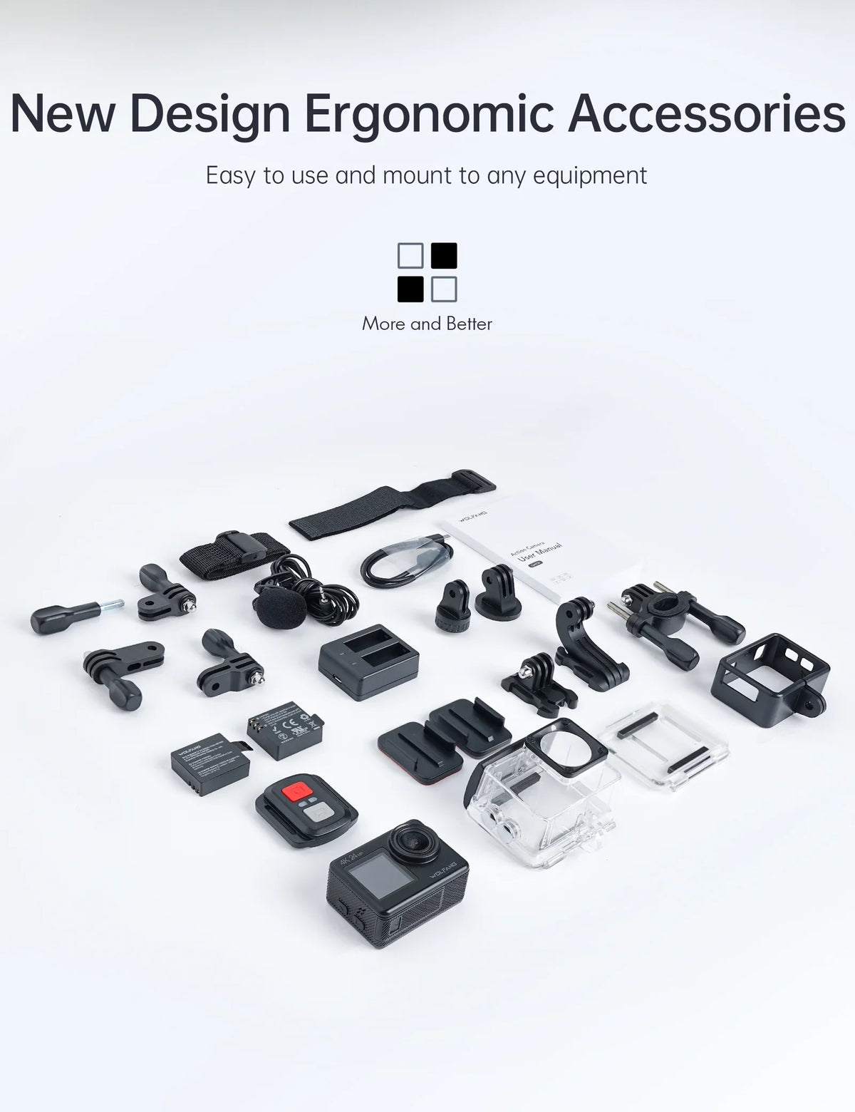 Action Camera 4K 24MP WiFi Vlogging Camera Underwater 40M with Remote Control IP68 Waterproof Case
