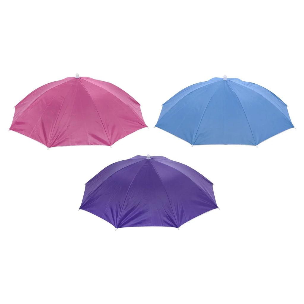 Uxcell  27.2" Umbrella Hat Set, 3Pcs Oxford Fabric Folding Single Layer Sun Rain Cap with Head Strip, Purple Blue Red