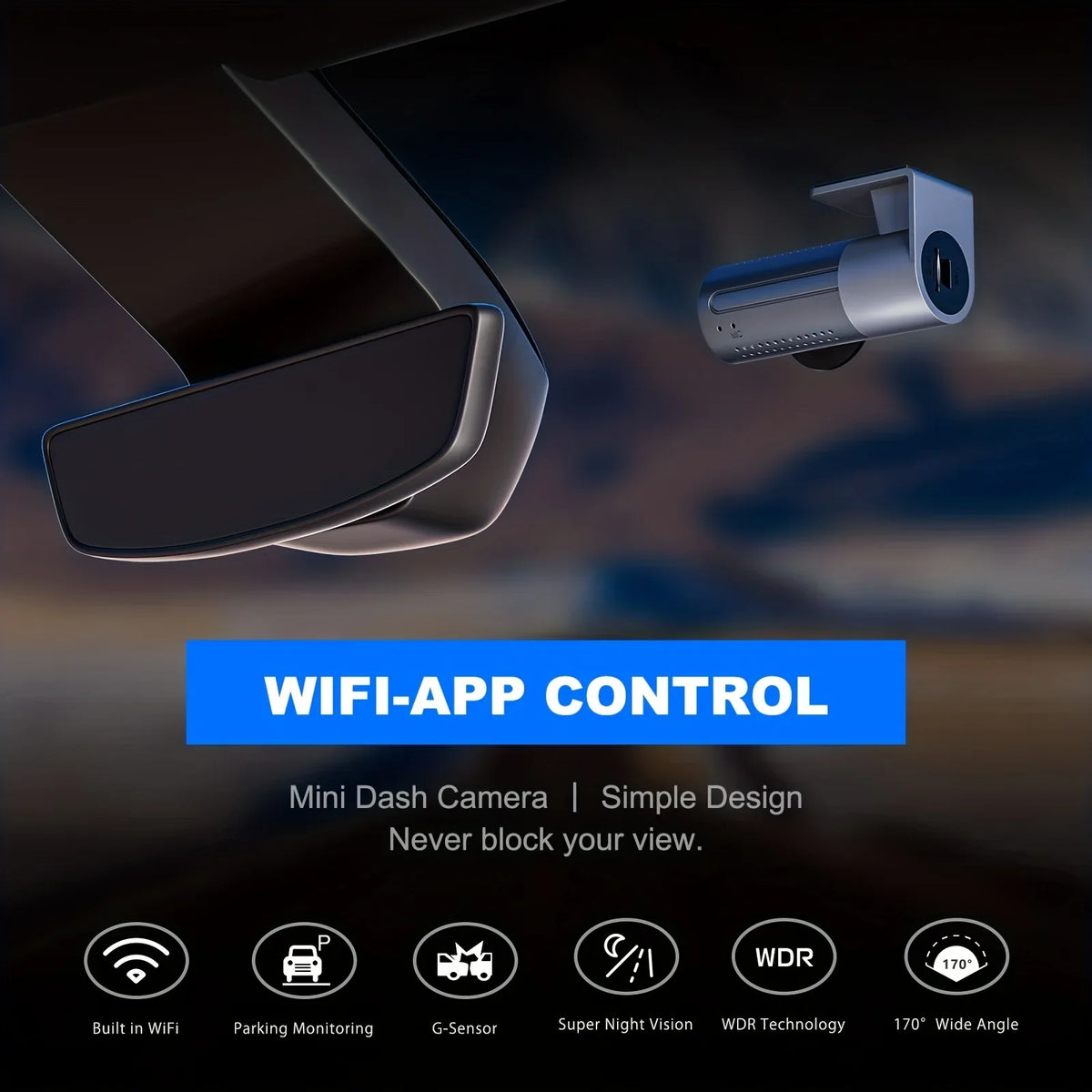 A1-2K Smart Dash Cam 2K 1440P Built-in WiFi Car Camera  Control Loop Recording G-Sensor Night Vision Support 128G