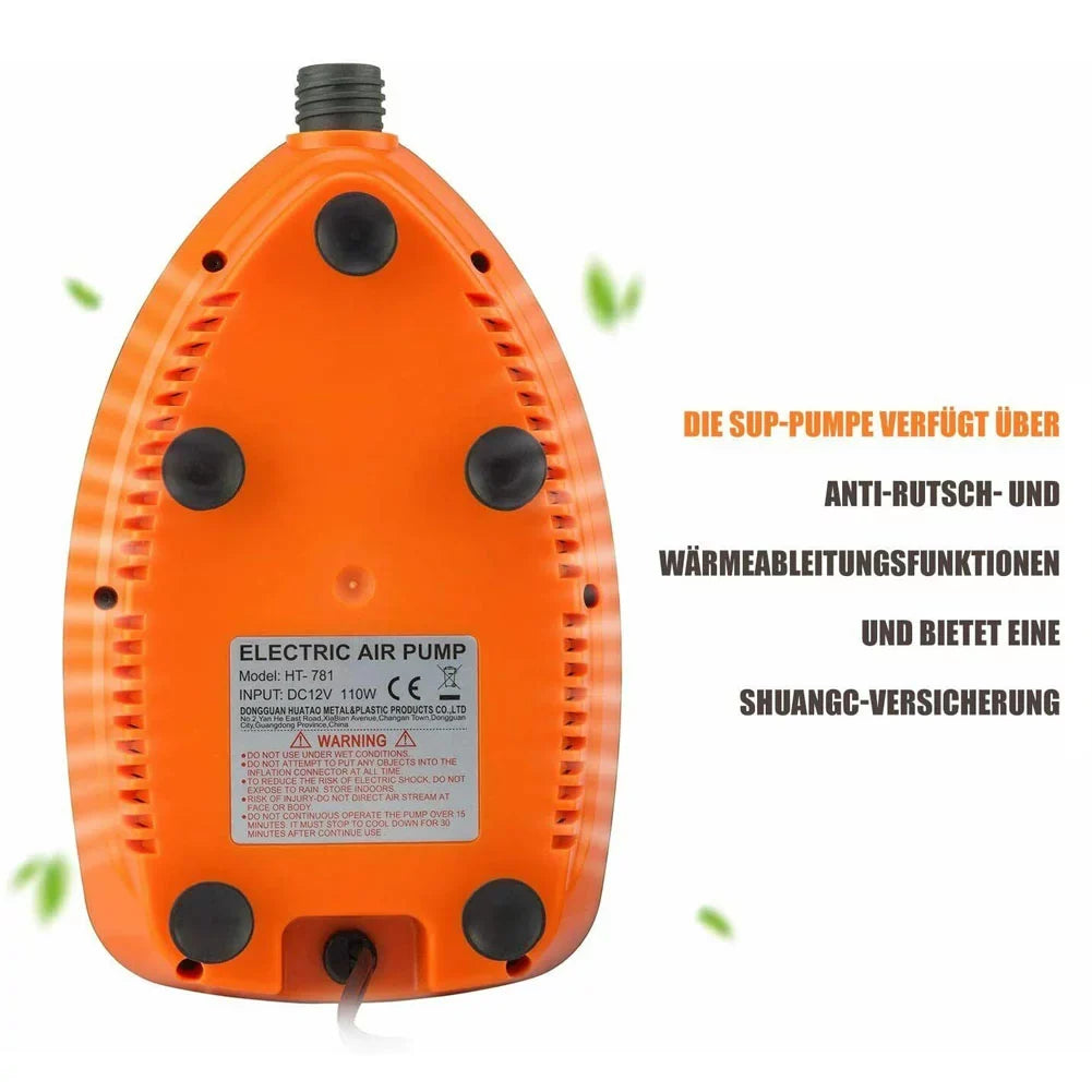 16PSI 12V Orange Intelligent Electric Air Pump High Pressure 2-Stage Paddle Board Pump