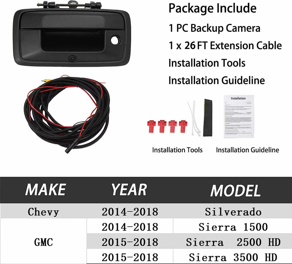 Tailgate Handle Backup Camera Rear View for 2014-2018 Chevrolet Silverado  Sierra 1500 Park Assist Camera