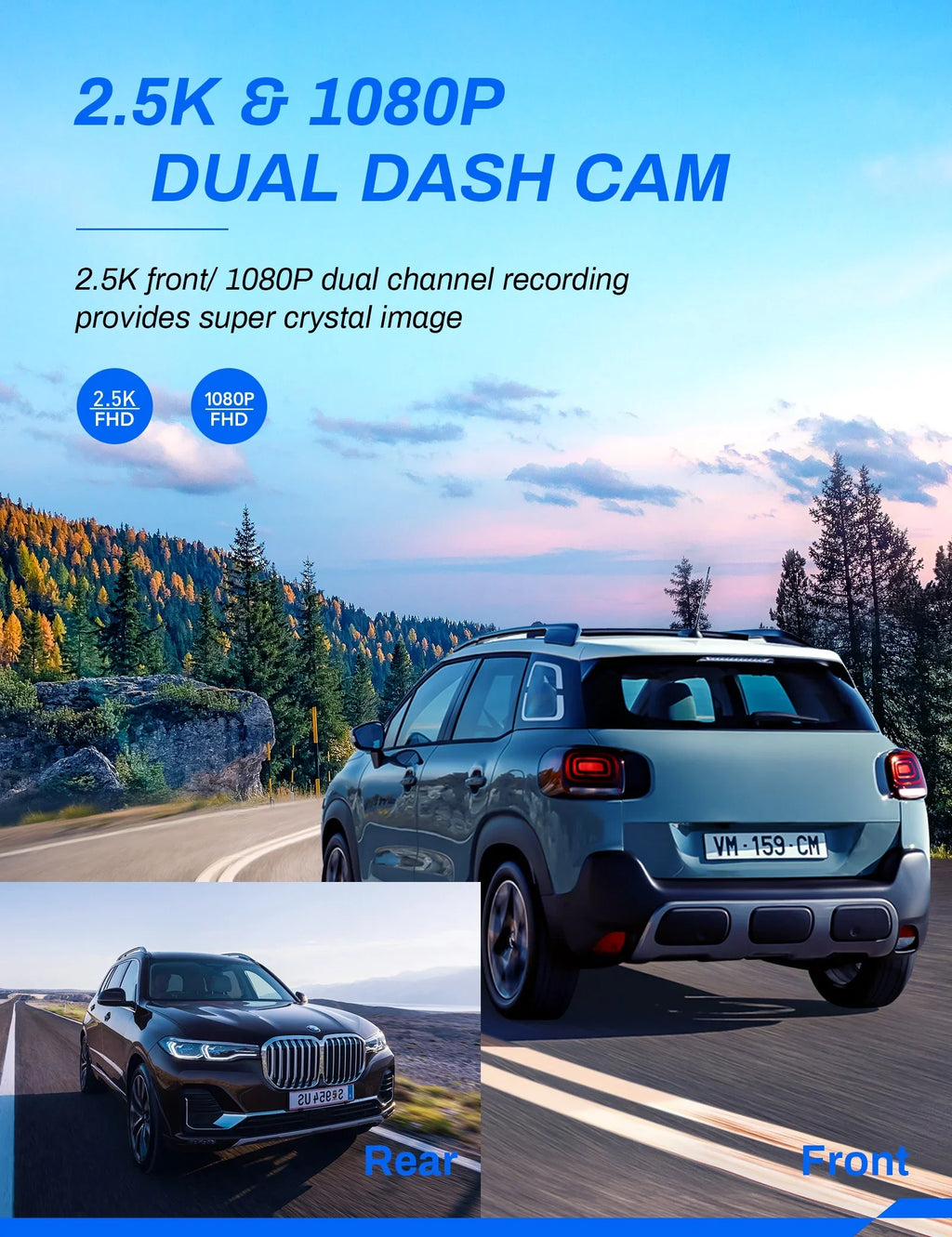 Crosstour CR900PRO Dash Cam, Front and Rear 2.5K Dual Car Cam  Dash Camera for Cars 3 Inch  Screen Magnetic Dashboard Recorder 170 Backup Camera with Night Vision  G-Sensor, Parking Monitor