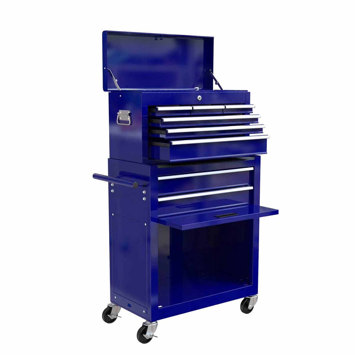 Tool Chest with Drawers, 2--1 Rolling Tool Chest & Cabinet Large Capacity with 8 Drawers, Lockable Tool Box Organizer On Wheels with Sliding Drawers, Hidden Double Tool Box, Blue