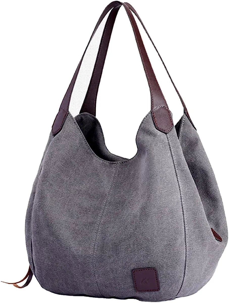 Women Canvas Hobo Purse Multi Pocket Handbags Shoulder Bags Totes Purses