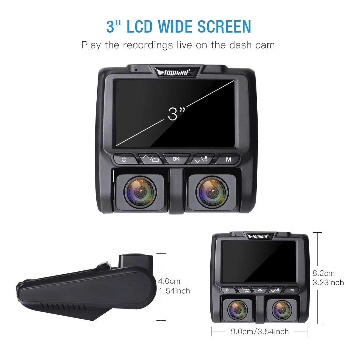 Full  Dual Dash Cam,  1080P+1080P Front and Inside Car Camera Dash Cams 3"  Dashboard Camera Black
