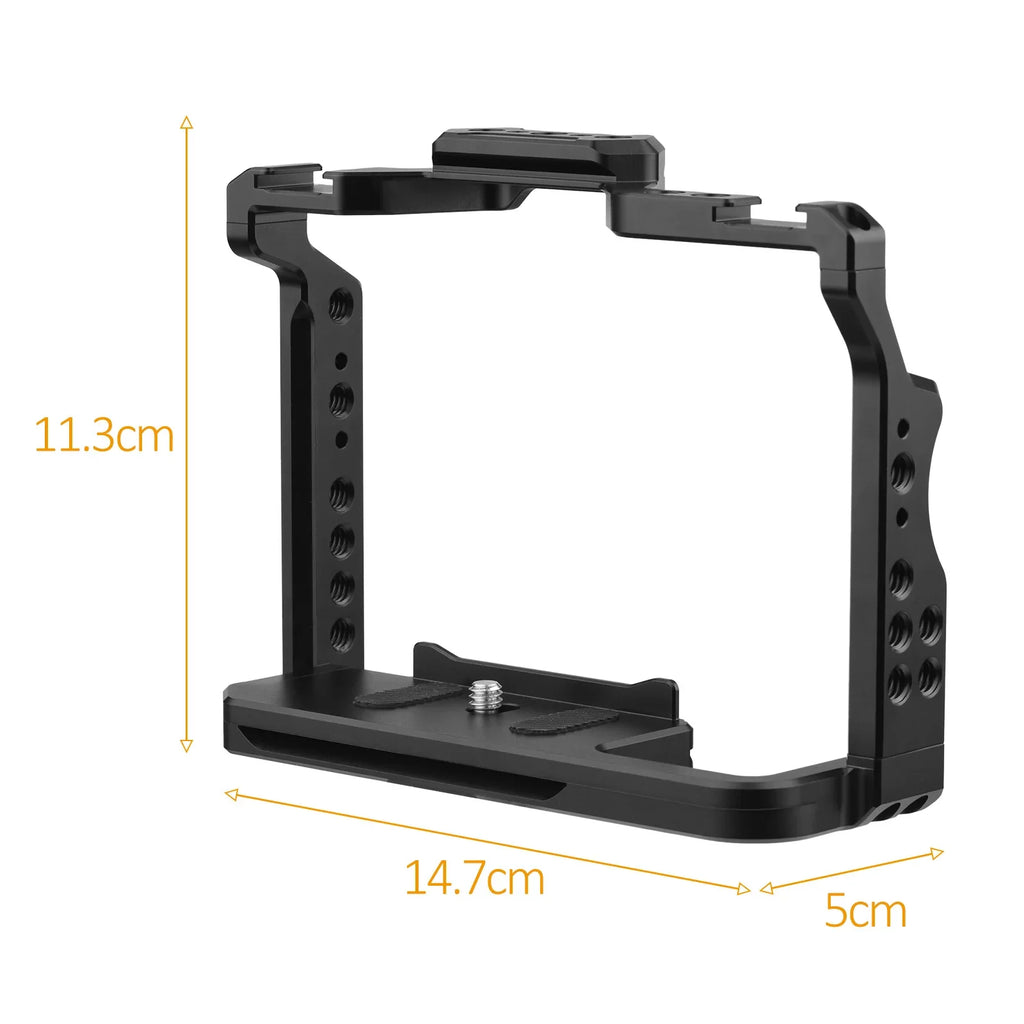 Andoer Cage Aluminum Alloy Video Cage with Dual Cold Shoe Mounts Numerous 14 Inch Threads Replacement for Sony A7IV/ A7III/ A7II/ A7R / A7R / A7S