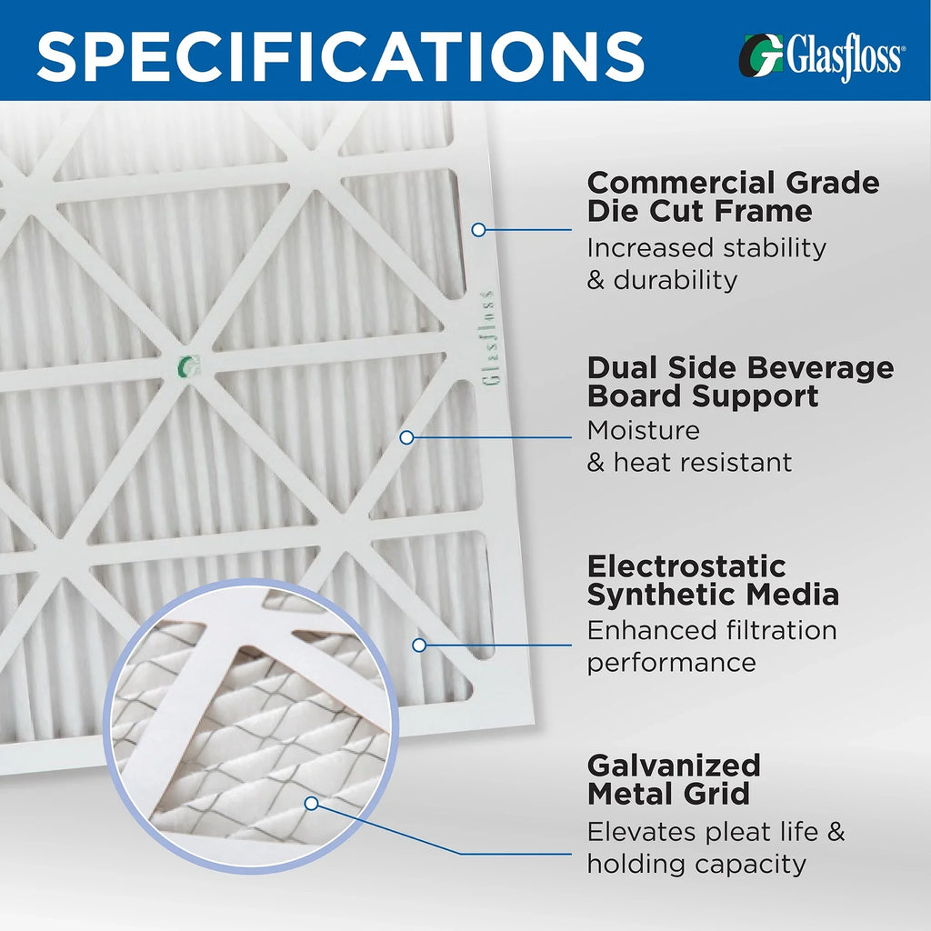 Glasfloss  20x25x1  10 Pleated  Furnace Air Filters. Box of 4. Exact Size: 19-1/2 x 24-1/2 x 7/8