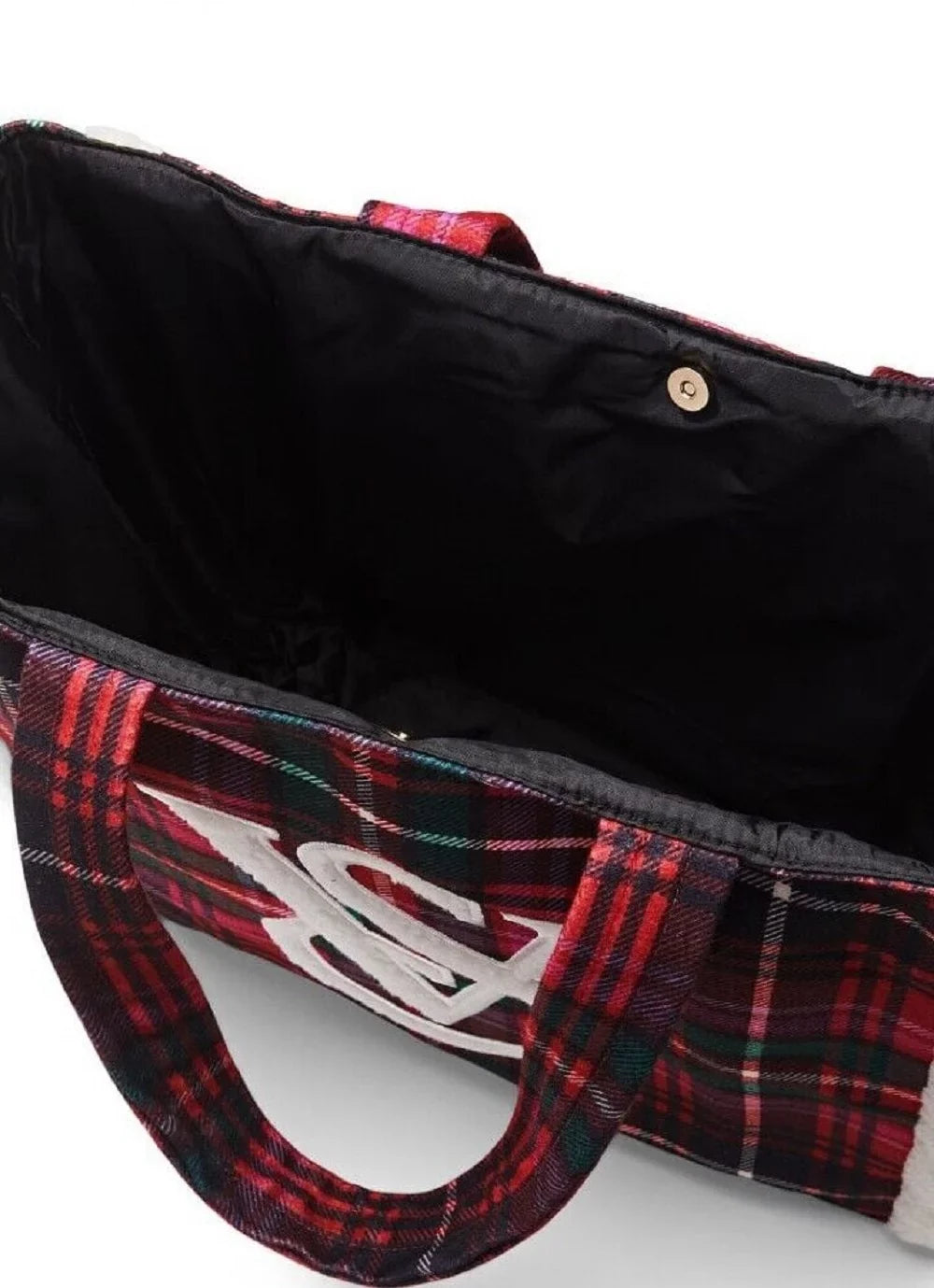 Victoria’s Secret  Limited edition 2022 holiday Fleece Trim Plaid Tote Bag