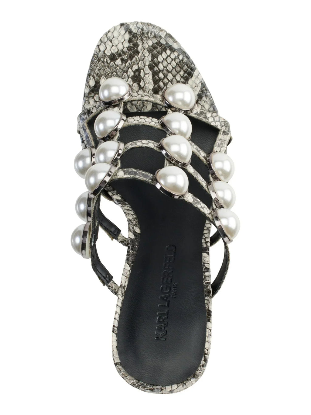 Womens Black Snakeskin 1" Platform Embellished Addica Round Toe Cone Heel Slip On Dress Heeled Sandal 9 M