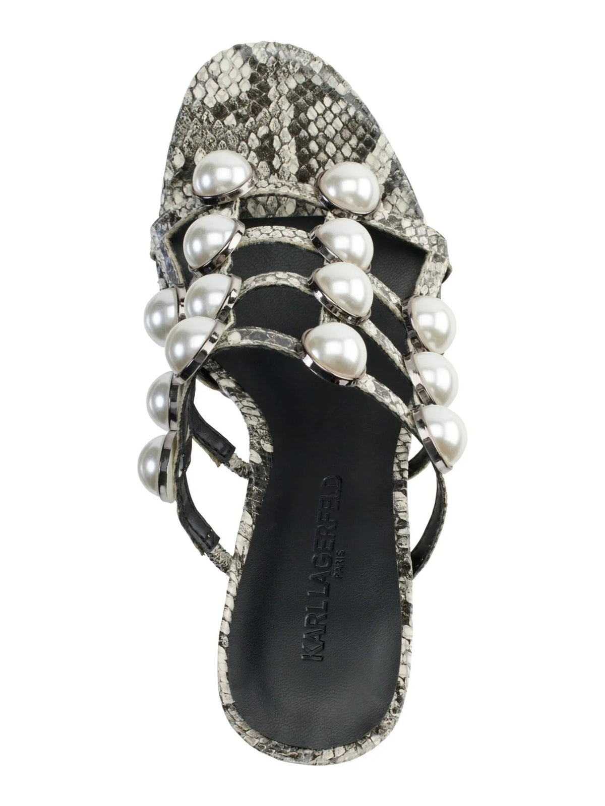 Womens Black Snakeskin 1" Platform Embellished Addica Round Toe Cone Heel Slip On Dress Heeled Sandal 9 M
