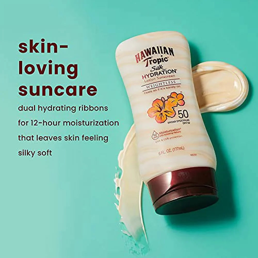 Hawaiian Tropic  30 Broad Spectrum Sunscreen, Silk Hydration Weightless Moisturizing Sunscreen Lotion, 6 Fl Oz, Twin Pack