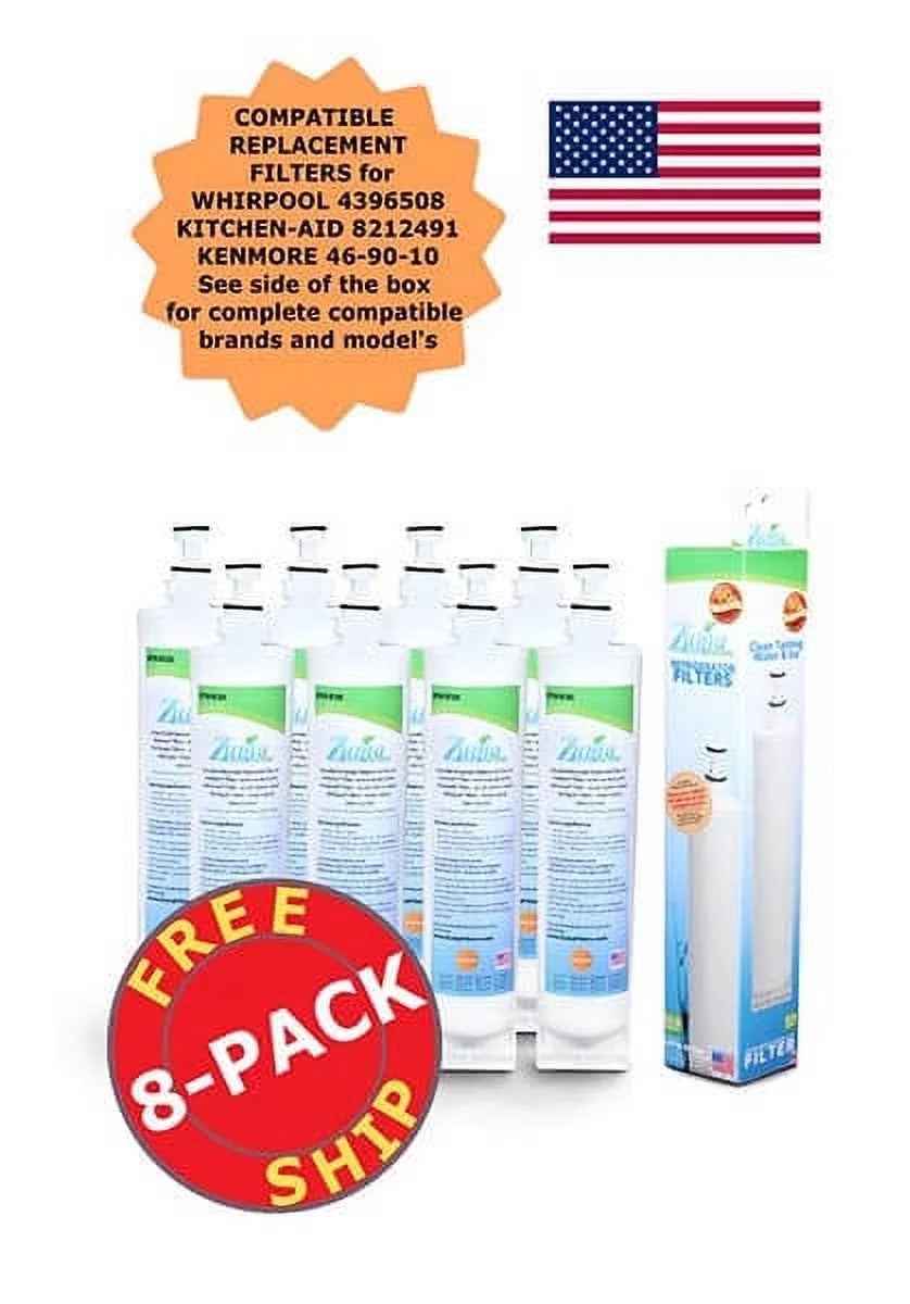 Brand , Water and Ice Filter , Model # -RF300 , Compatible with Whirlpool® 8212491 - 8 Pack - Made in U.S.A.