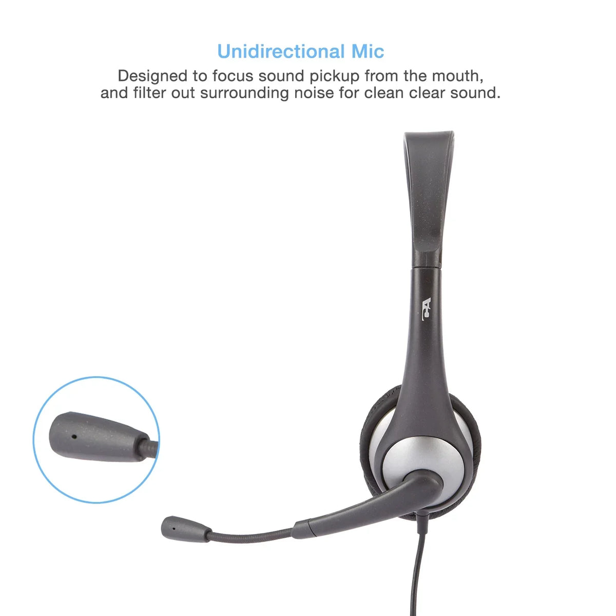 Cyber Acoustics Gray Mono Headset w/ Y-Adapter & Microphone (-104) -