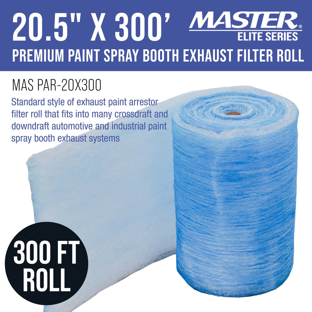 Master Elite Premium Paint Spray Booth Exhaust Filter Roll, 20.5" x 300' - 18 Gram Heavy-Duty Fiberglass Paint Arrestor - Captures Traps Overspray Paint Particles in Auto Autobody Refinish Booths