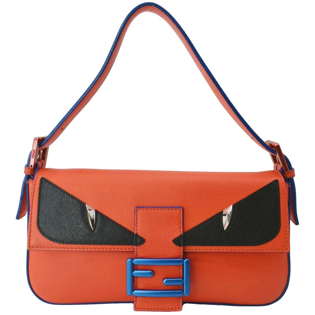 Pre-owned  Monster Eye Baguette Calfskin Leather Crossbody Bag Orange
