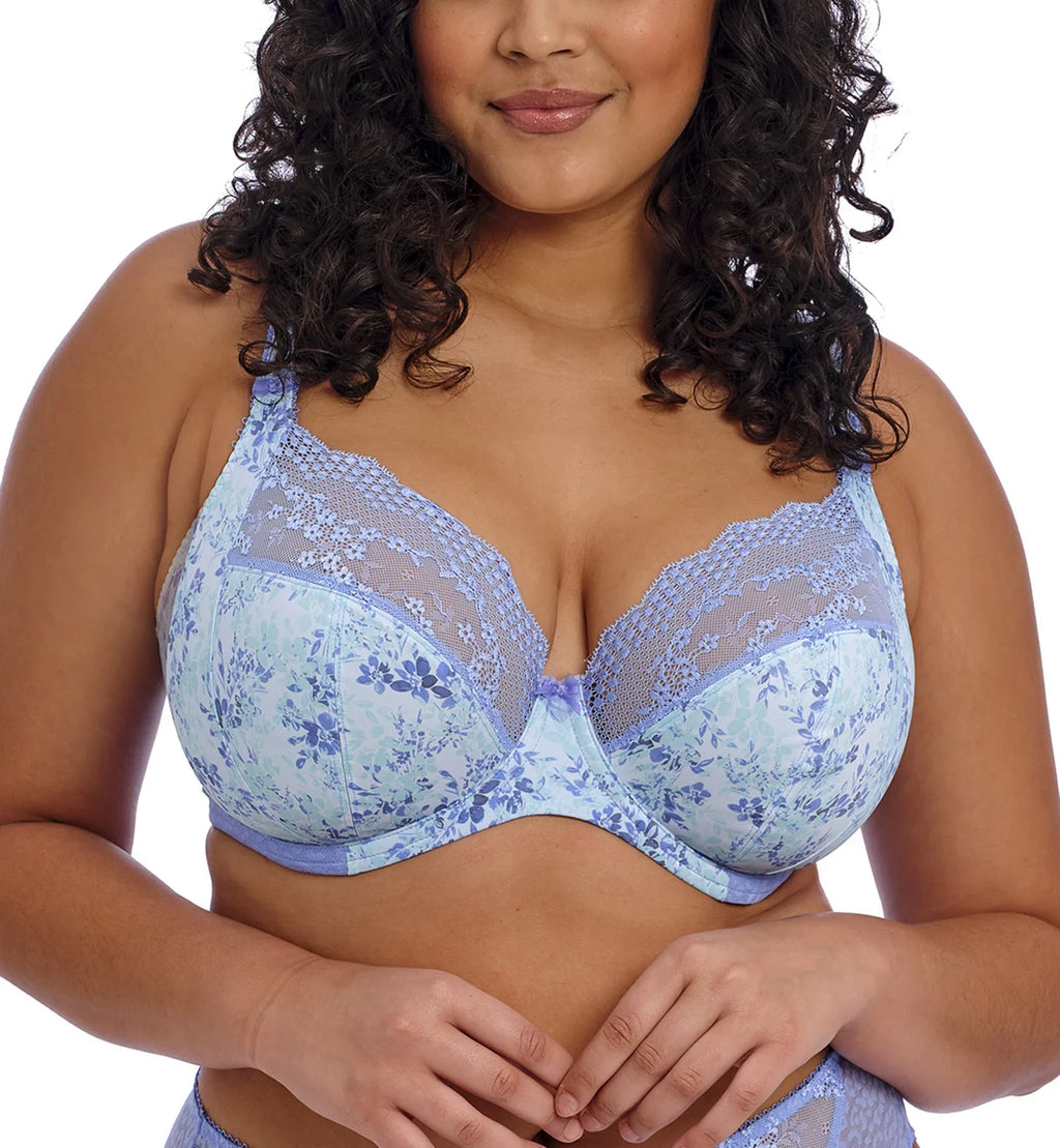 Elomi Lucie Banded Stretch Lace Plunge Underwire Bra (4490),42DD,Cornflower