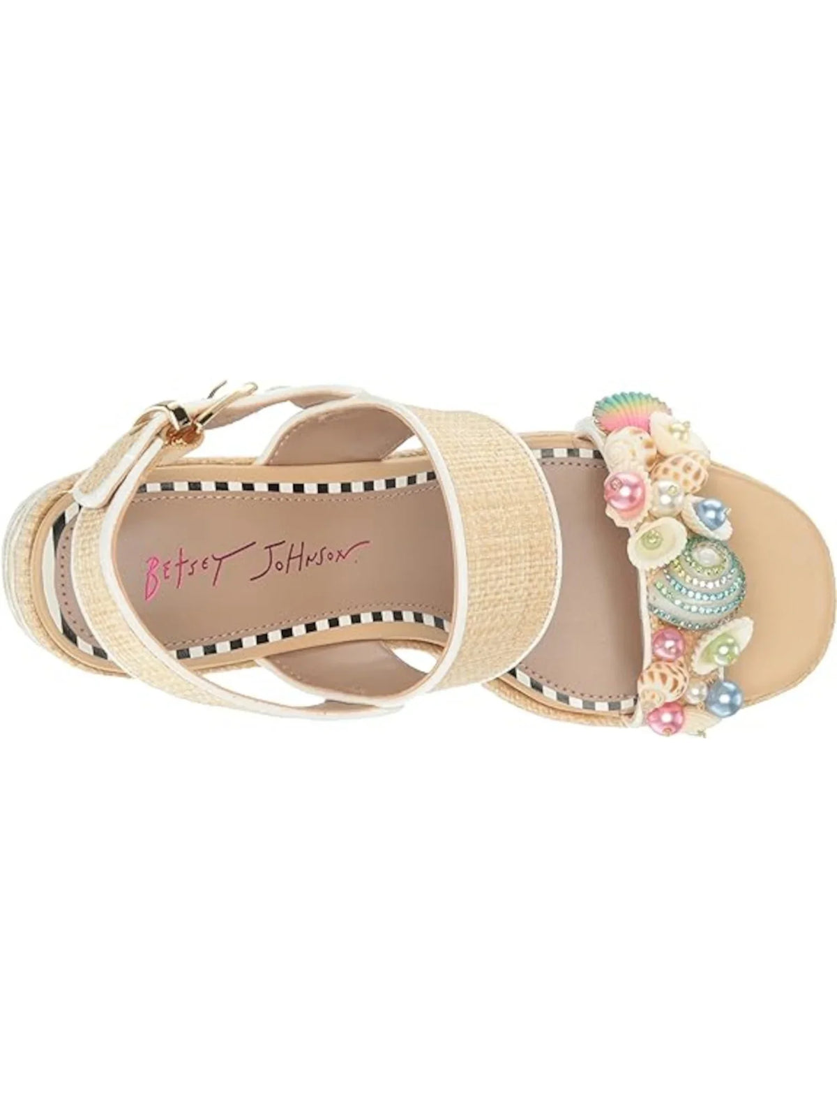 Womens Beige Mixed Media 2" Platform Embellished Woven Shellie Round Toe Block Heel Buckle Slingback Sandal 10 M