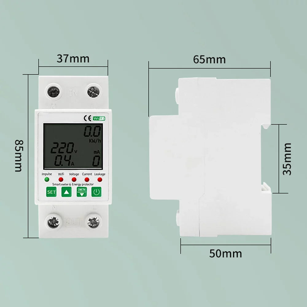 Pinnaco Intelligent WiFi Electric Meter with Leakage Protection and Timer Function for Voice Control - Compatible with Home