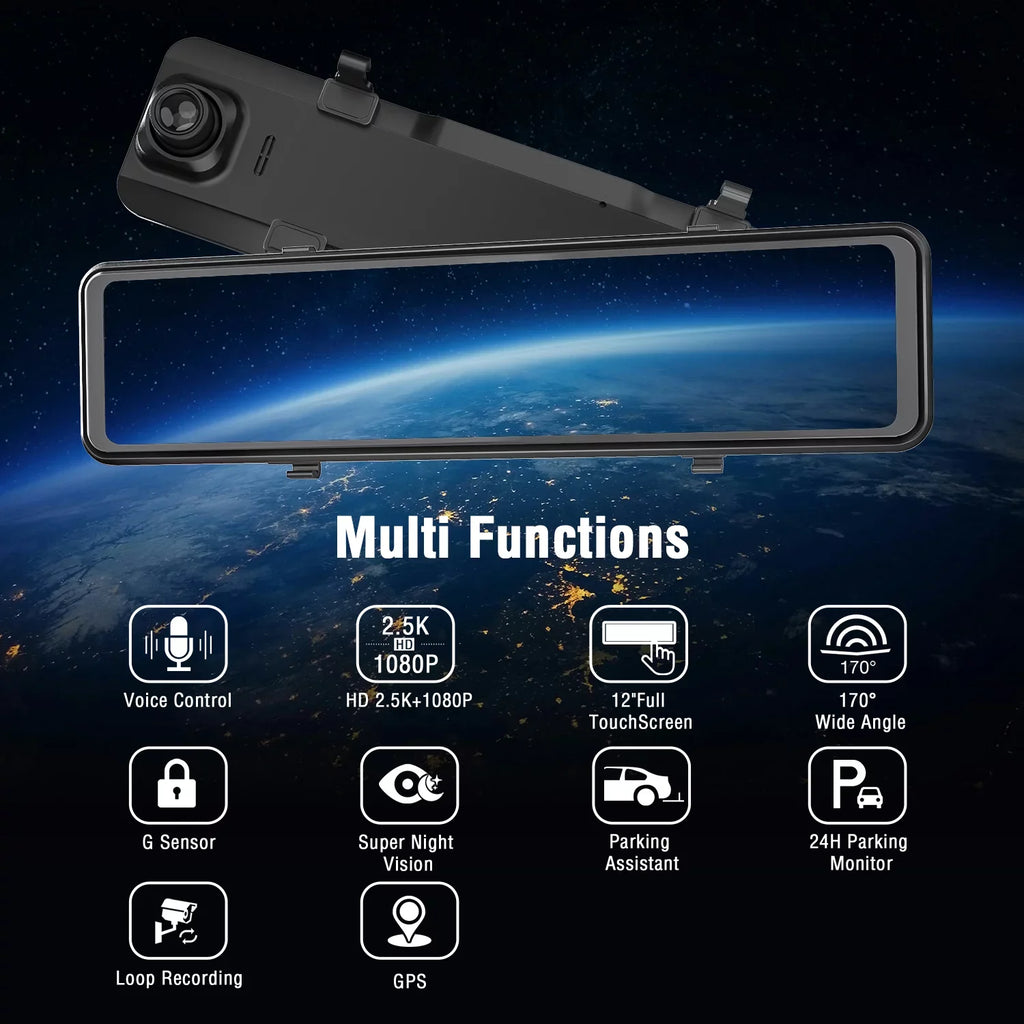 2.5K Mirror Dash Cam for Car, Dual Dash Camera Front and Rear 10" Full Touch Screen, Rear View Mirror Camera, 1080P Waterproof Reverse Backup Camera, Parking Assist, Loop Recording, G-Sensor