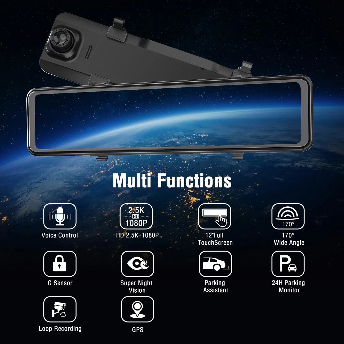 2.5K Mirror Dash Cam for Car, Dual Dash Camera Front and Rear 10" Full Touch Screen, Rear View Mirror Camera, 1080P Waterproof Reverse Backup Camera, Parking Assist, Loop Recording, G-Sensor