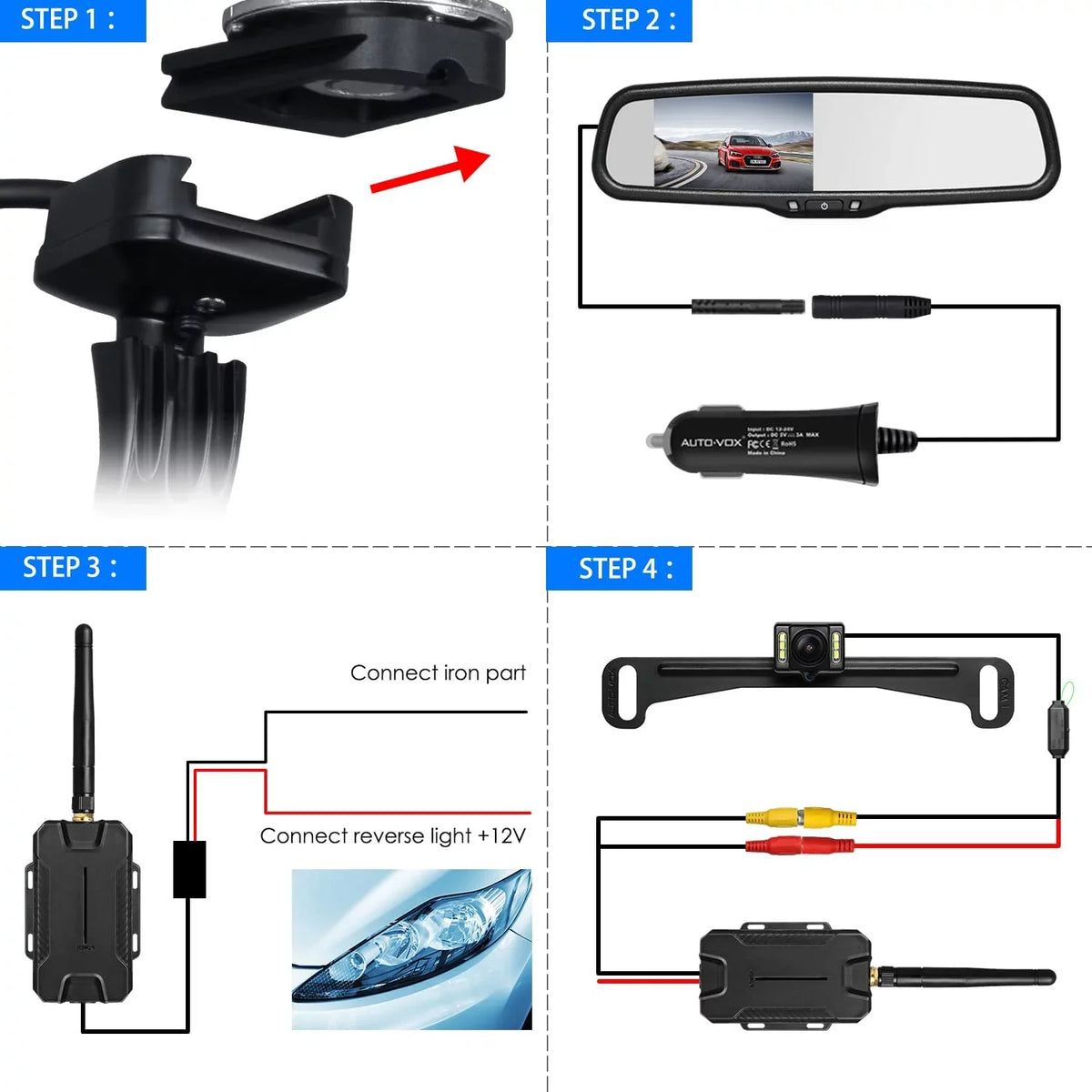 Auto-Vox Wireless Backup Camera Kit  Look Rear View Mirror Monitor for Trucks, No Wiring Installation (T1400U)