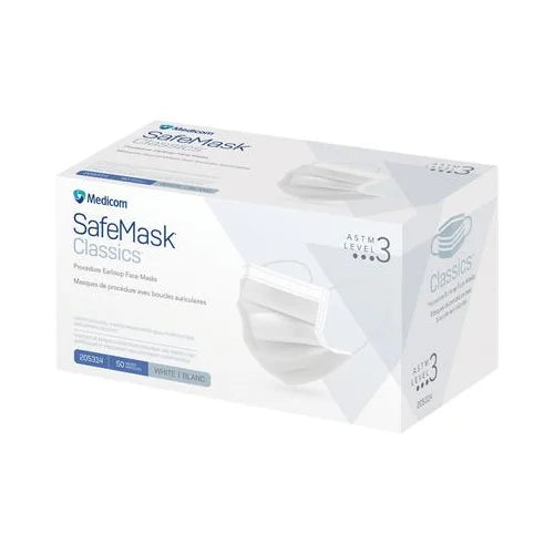 Medicom 205314 SafeMask Classics Earloop Face Masks  Level 3 White 50/Pk