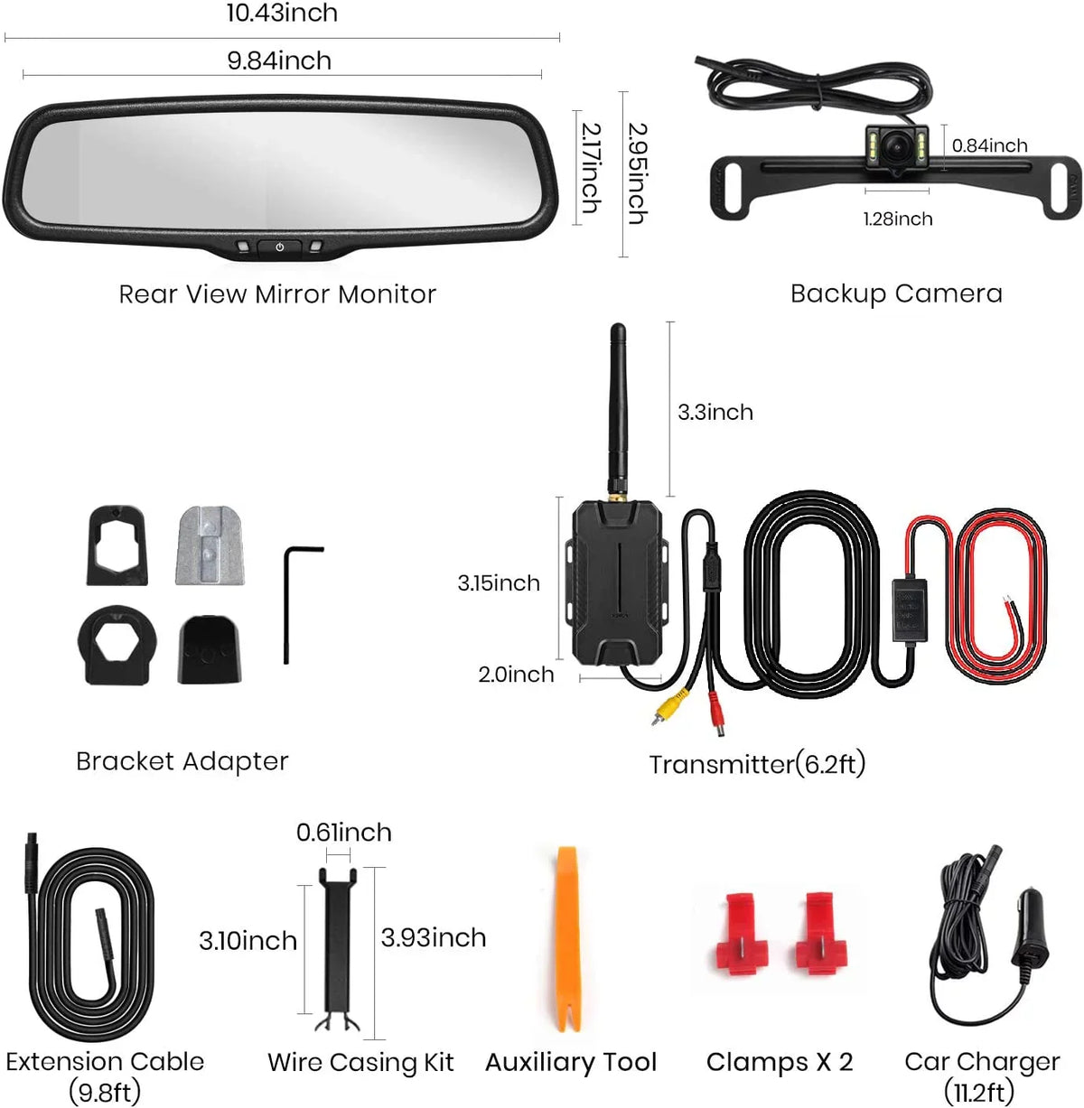 Auto-Vox Wireless Backup Camera Kit  Look Rear View Mirror Monitor for Trucks, No Wiring Installation (T1400U)